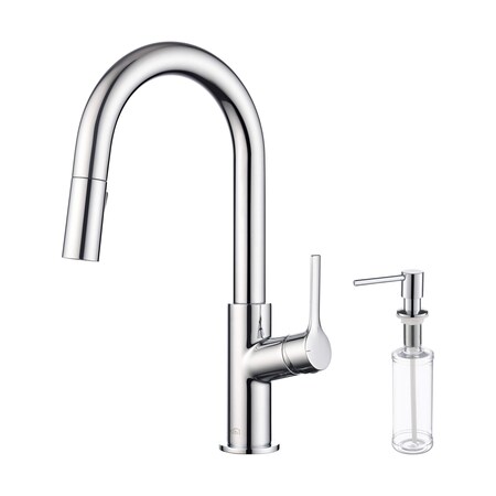 Kibi Fusion Single Handle Pull Down Kitchen & Bar Sink Faucet with Soap Dispenser - Chrome C-KKF2017CH-KSD100CH